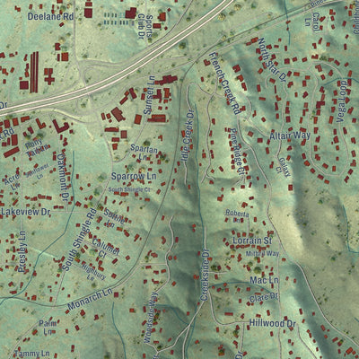 Close-up of the map of Shingle Springs, California print showing street and building detail