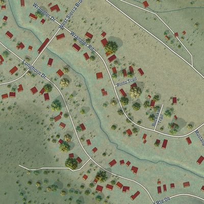 Close-up of the map of Sierra Brooks, California print showing street and building detail