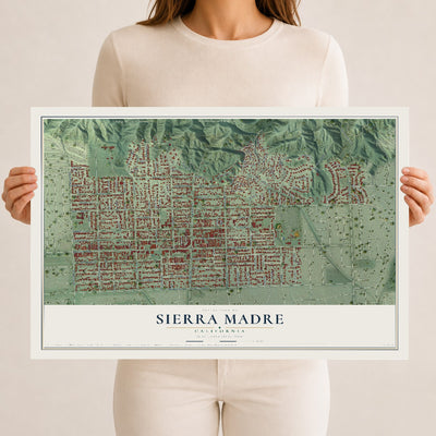 Map of Sierra Madre, California, 12 x 18 inch unframed archival matte print