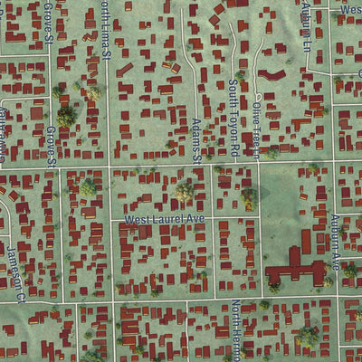 Close-up of the map of Sierra Madre, California print showing street and building detail