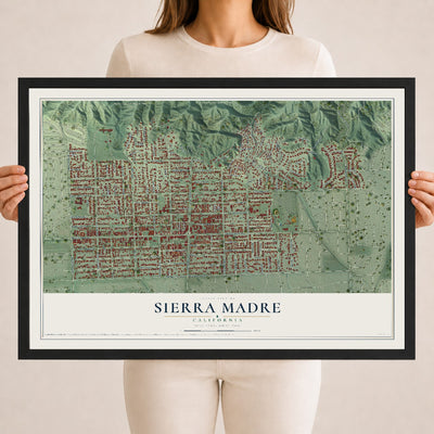 Map of Sierra Madre, California, 18 x 24 inch print in a black wood frame