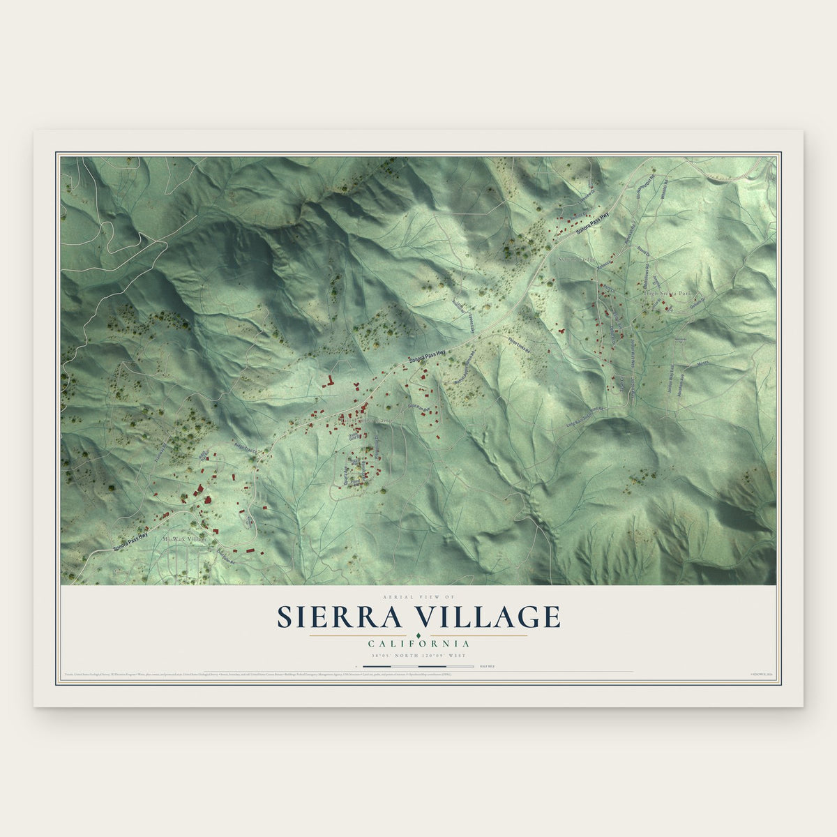 Sierra Village, California map print, the full design