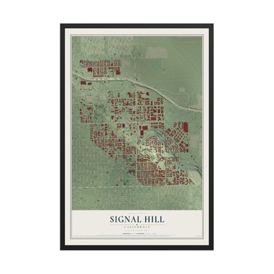 Map of Signal Hill, California, 12 x 18 inch print in a black wood frame