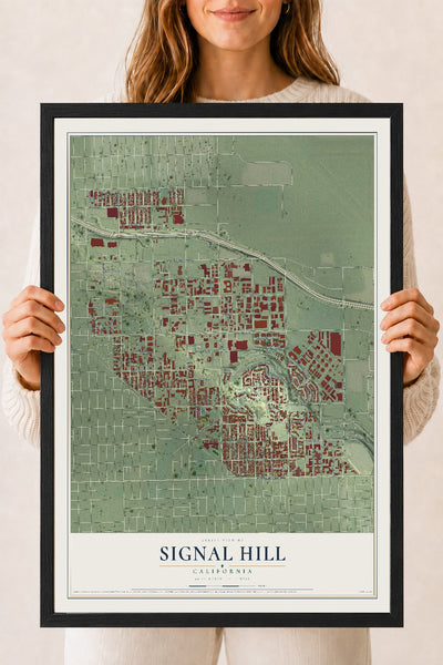 Map of Signal Hill, California, 18 x 24 inch print in a black wood frame