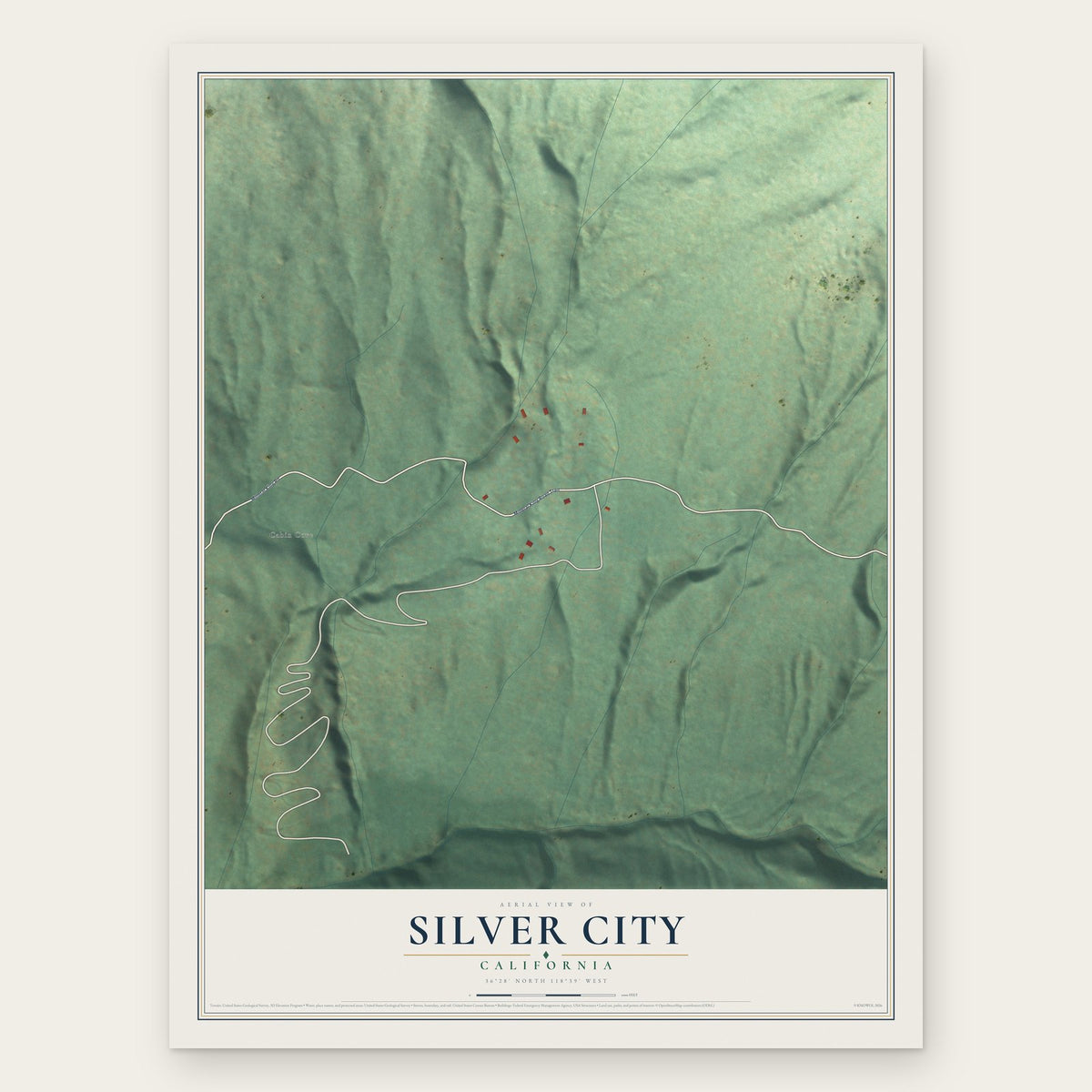 Silver City, California map print, the full design
