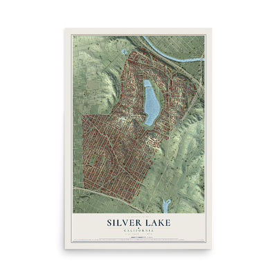 Map of Silver Lake, California, 12 x 18 inch unframed archival matte print