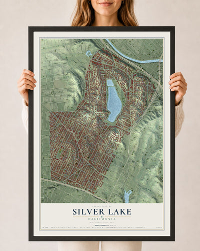 Map of Silver Lake, California, 24 x 36 inch print in a black wood frame