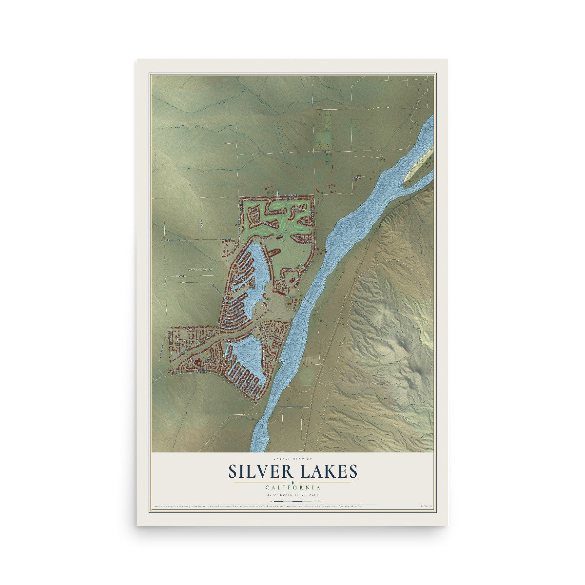 Map of Silver Lakes, California, 12 x 18 inch unframed archival matte print