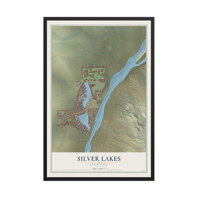 Map of Silver Lakes, California, 12 x 18 inch print in a black wood frame