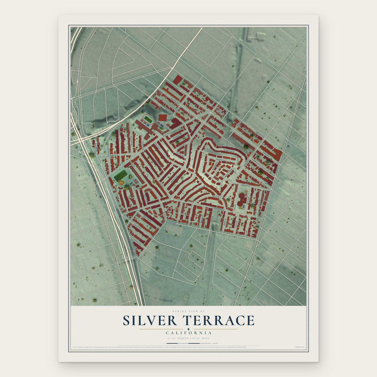 Silver Terrace, California map print, the full design
