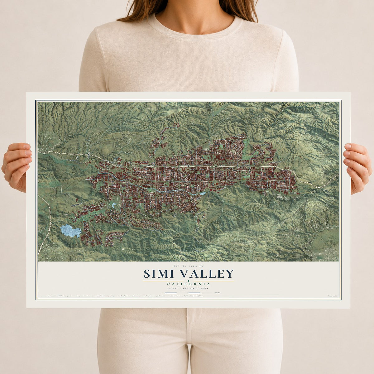 Map of Simi Valley, California, 12 x 18 inch unframed archival matte print