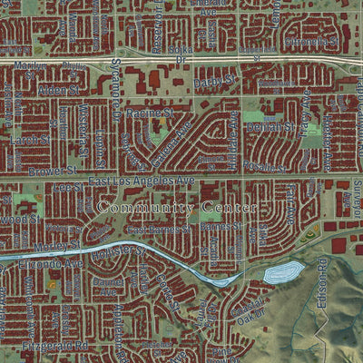 Close-up of the map of Simi Valley, California print showing street and building detail