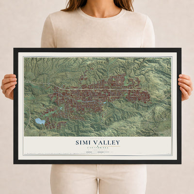 Map of Simi Valley, California, 12 x 18 inch print in a black wood frame