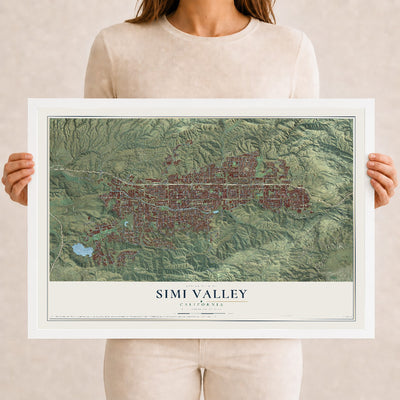 Map of Simi Valley, California, 12 x 18 inch print in a white wood frame