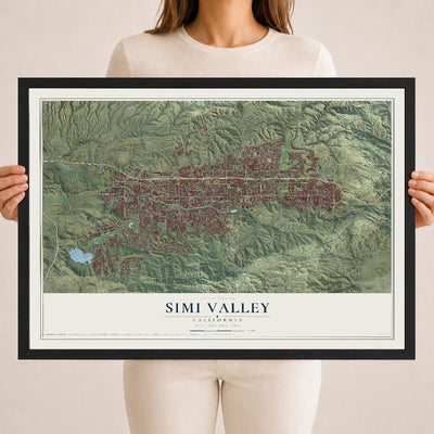 Map of Simi Valley, California, 18 x 24 inch print in a black wood frame