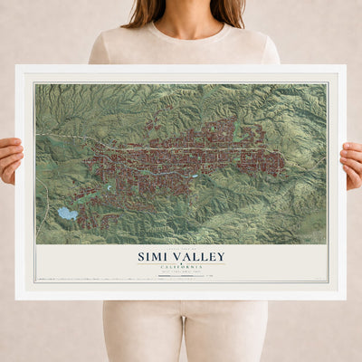 Map of Simi Valley, California, 18 x 24 inch print in a white wood frame