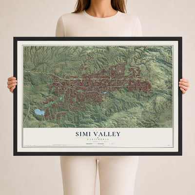 Map of Simi Valley, California, 24 x 36 inch print in a black wood frame