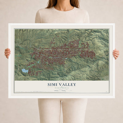 Map of Simi Valley, California, 24 x 36 inch print in a white wood frame