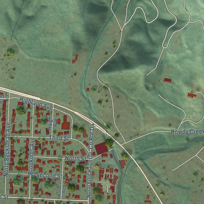 Close-up of the map of Smith River, California print showing street and building detail