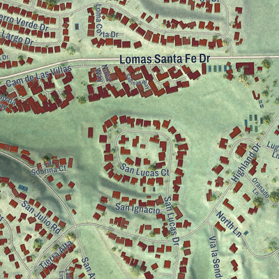 Close-up of the map of Solana Beach, California print showing street and building detail