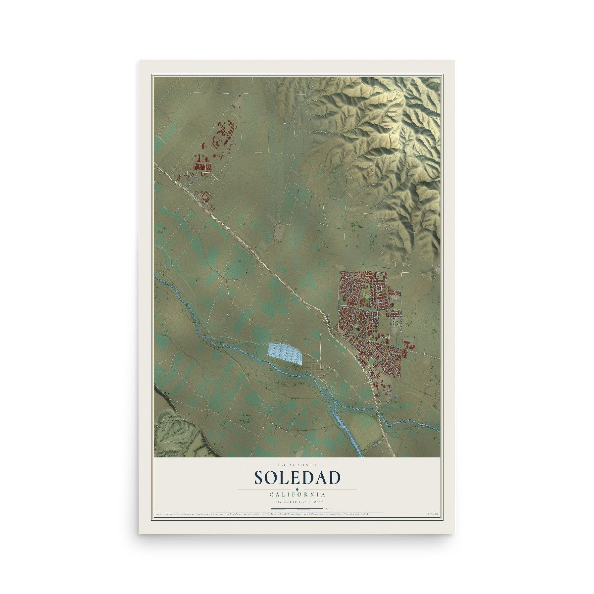 Map of Soledad, California, 12 x 18 inch unframed archival matte print