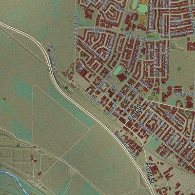 Close-up of the map of Soledad, California print showing street and building detail