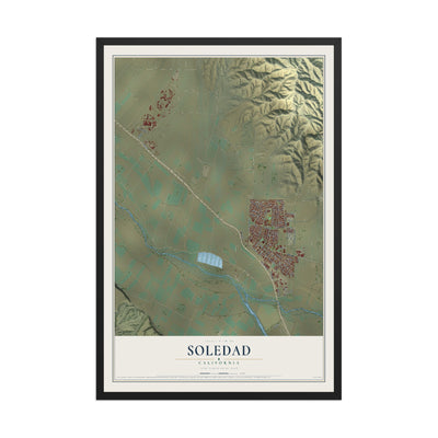 Map of Soledad, California, 12 x 18 inch print in a black wood frame
