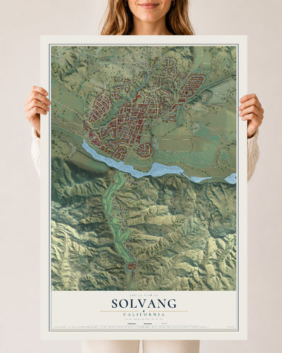 Map of Solvang, California, 24 x 36 inch unframed archival matte print