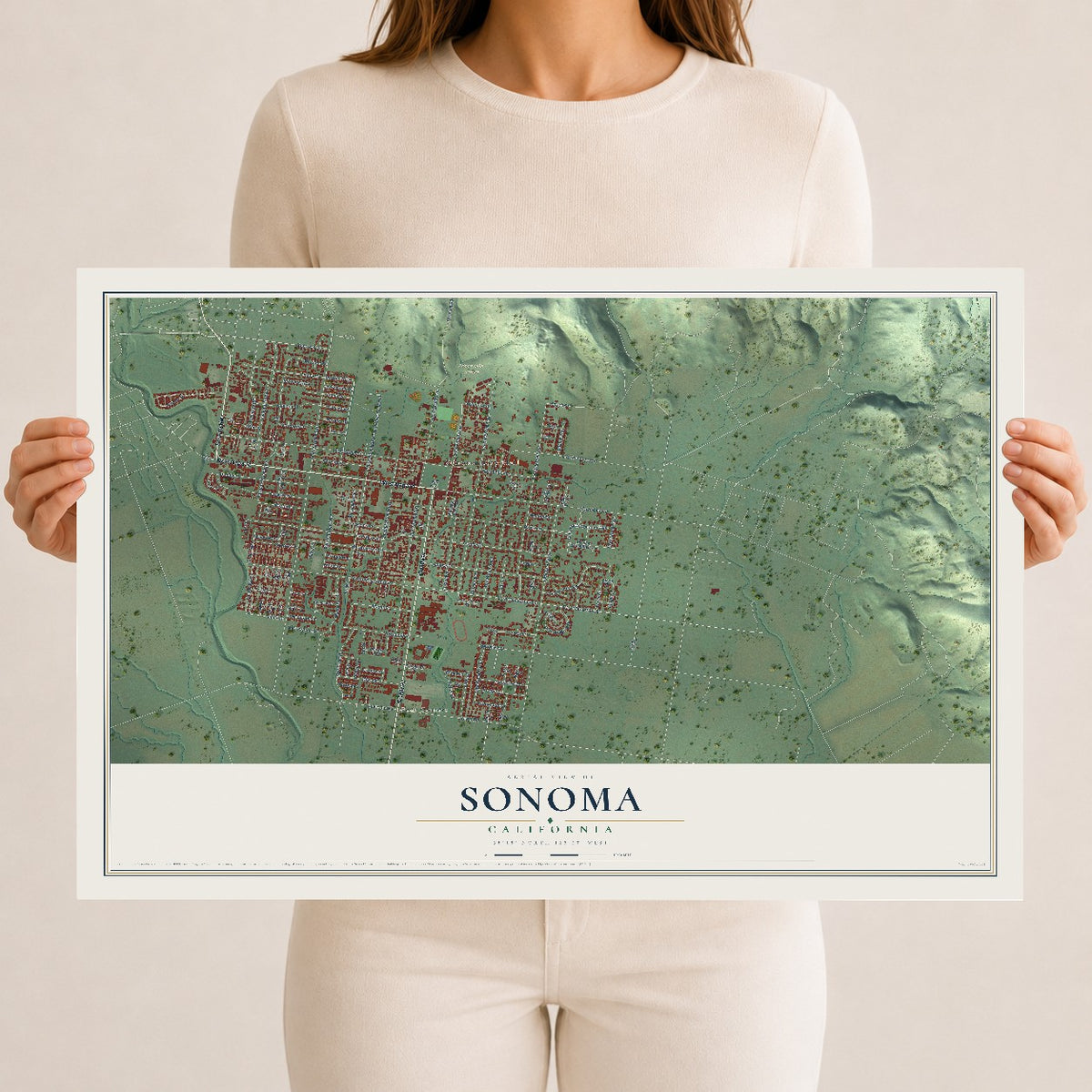 Map of Sonoma, California, 12 x 18 inch unframed archival matte print