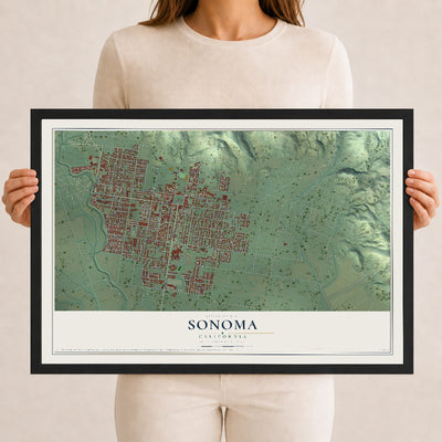 Map of Sonoma, California, 12 x 18 inch print in a black wood frame