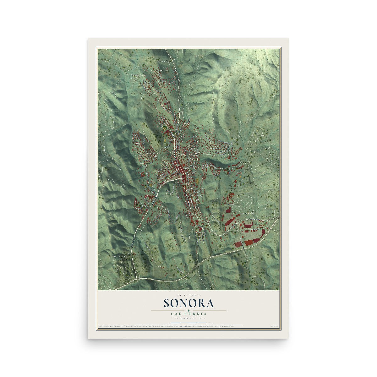 Map of Sonora, California, 12 x 18 inch unframed archival matte print