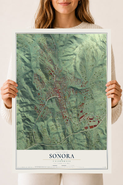 Map of Sonora, California, 18 x 24 inch unframed archival matte print