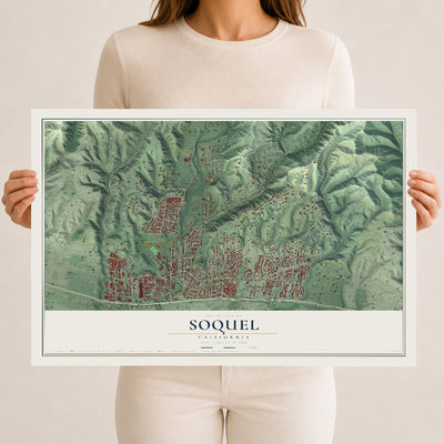Map of Soquel, California, 12 x 18 inch unframed archival matte print