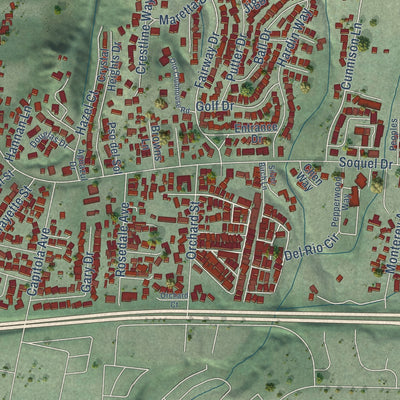 Close-up of the map of Soquel, California print showing street and building detail