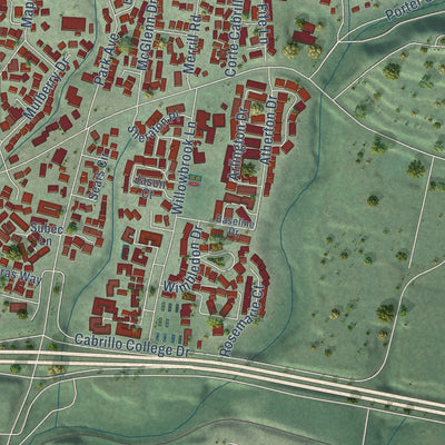 Second close-up of the map of Soquel, California print showing more streets and buildings