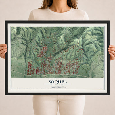Map of Soquel, California, 18 x 24 inch print in a black wood frame