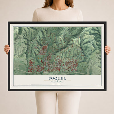 Map of Soquel, California, 24 x 36 inch print in a black wood frame