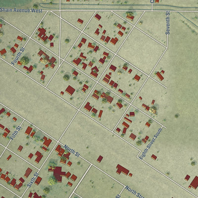 Close-up of the map of South Dos Palos, California print showing street and building detail
