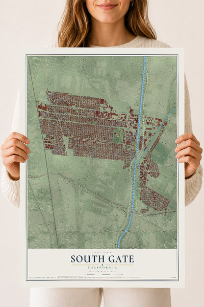 Map of South Gate, California, 18 x 24 inch unframed archival matte print
