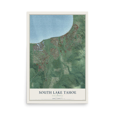 Map of South Lake Tahoe, California, 12 x 18 inch unframed archival matte print