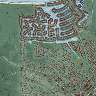 Close-up of the map of South Lake Tahoe, California print showing street and building detail