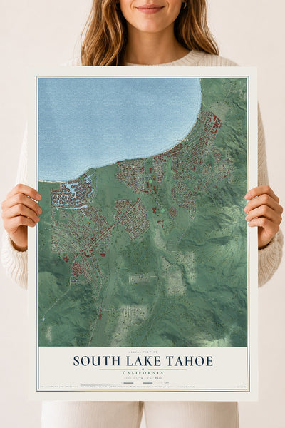 Map of South Lake Tahoe, California, 18 x 24 inch unframed archival matte print