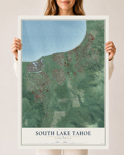 Map of South Lake Tahoe, California, 24 x 36 inch unframed archival matte print