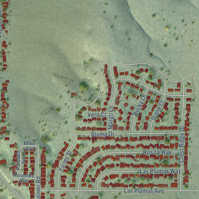 Close-up of the map of South Oroville, California print showing street and building detail
