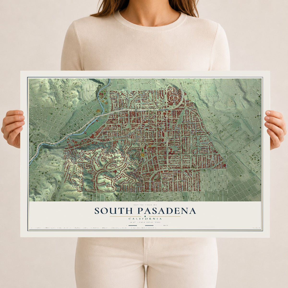 Map of South Pasadena, California, 12 x 18 inch unframed archival matte print