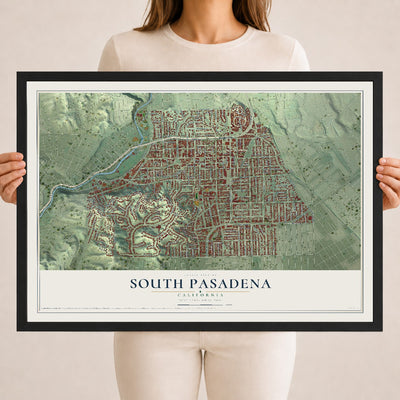 Map of South Pasadena, California, 18 x 24 inch print in a black wood frame