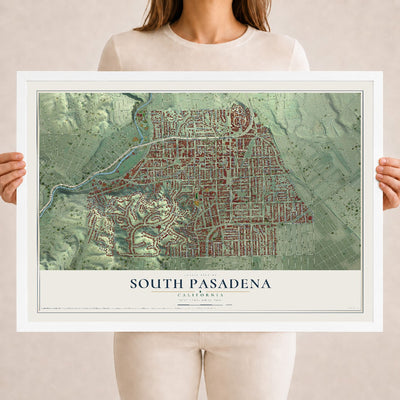 Map of South Pasadena, California, 18 x 24 inch print in a white wood frame