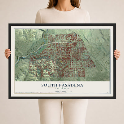 Map of South Pasadena, California, 24 x 36 inch print in a black wood frame