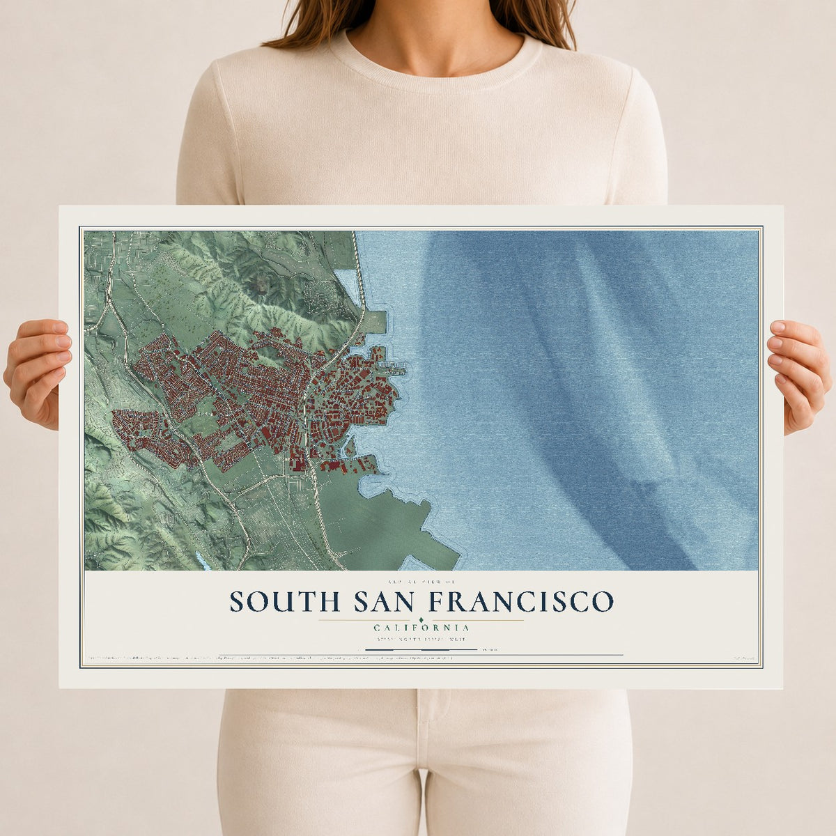 Map of South San Francisco, California, 12 x 18 inch unframed archival matte print