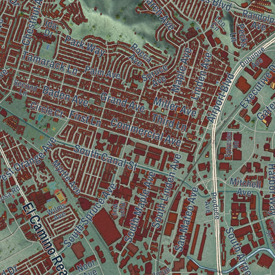 Close-up of the map of South San Francisco, California print showing street and building detail